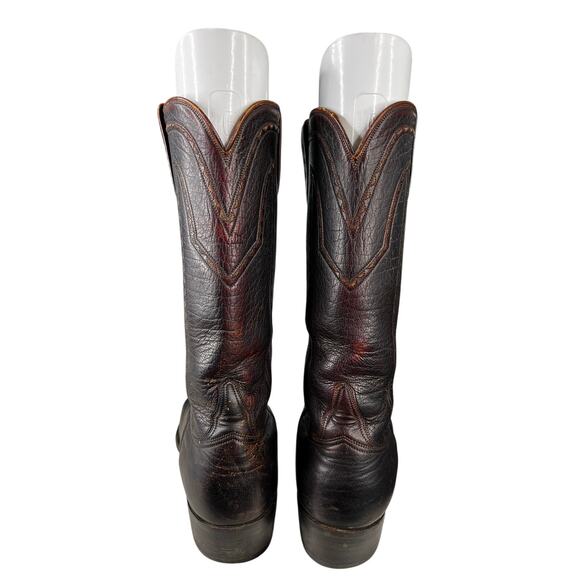 Vintage Lucchese Men’s Black Cherry Leather Cowboy Boots Size US 11.5 D main image 5